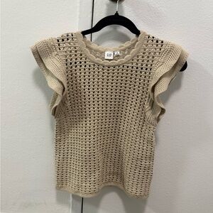 GAP Crochet Flutter Sleeve Top - Beige